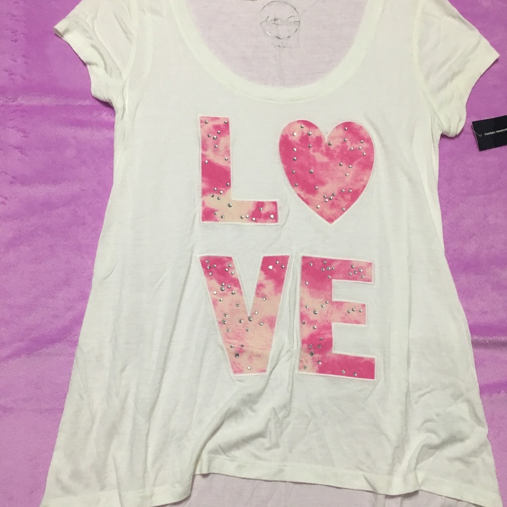 Womens Embellishes Love Print Tee Small t shirt